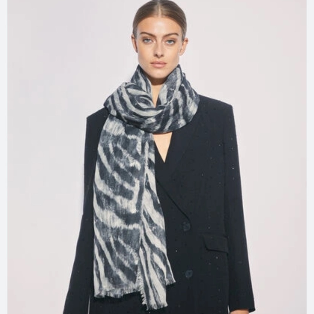 IRO Cobain Frayed Zebra Print Wool Scarf